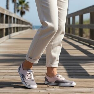 Sperry Top Sider‎ Women's Canvas Sneakers Pink Gray Lace Up Low Top Shoes Sz 8